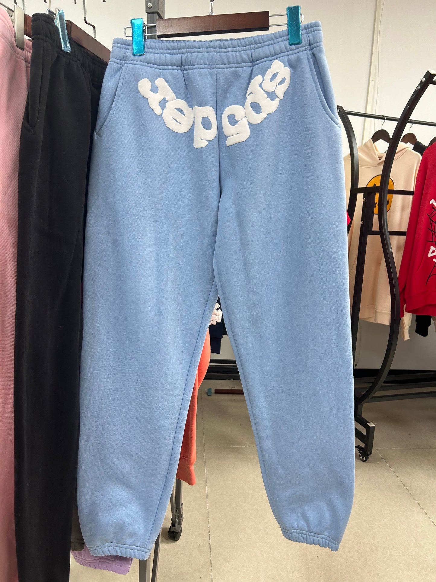 Sp5der White Logo Sweatpants Light Blue