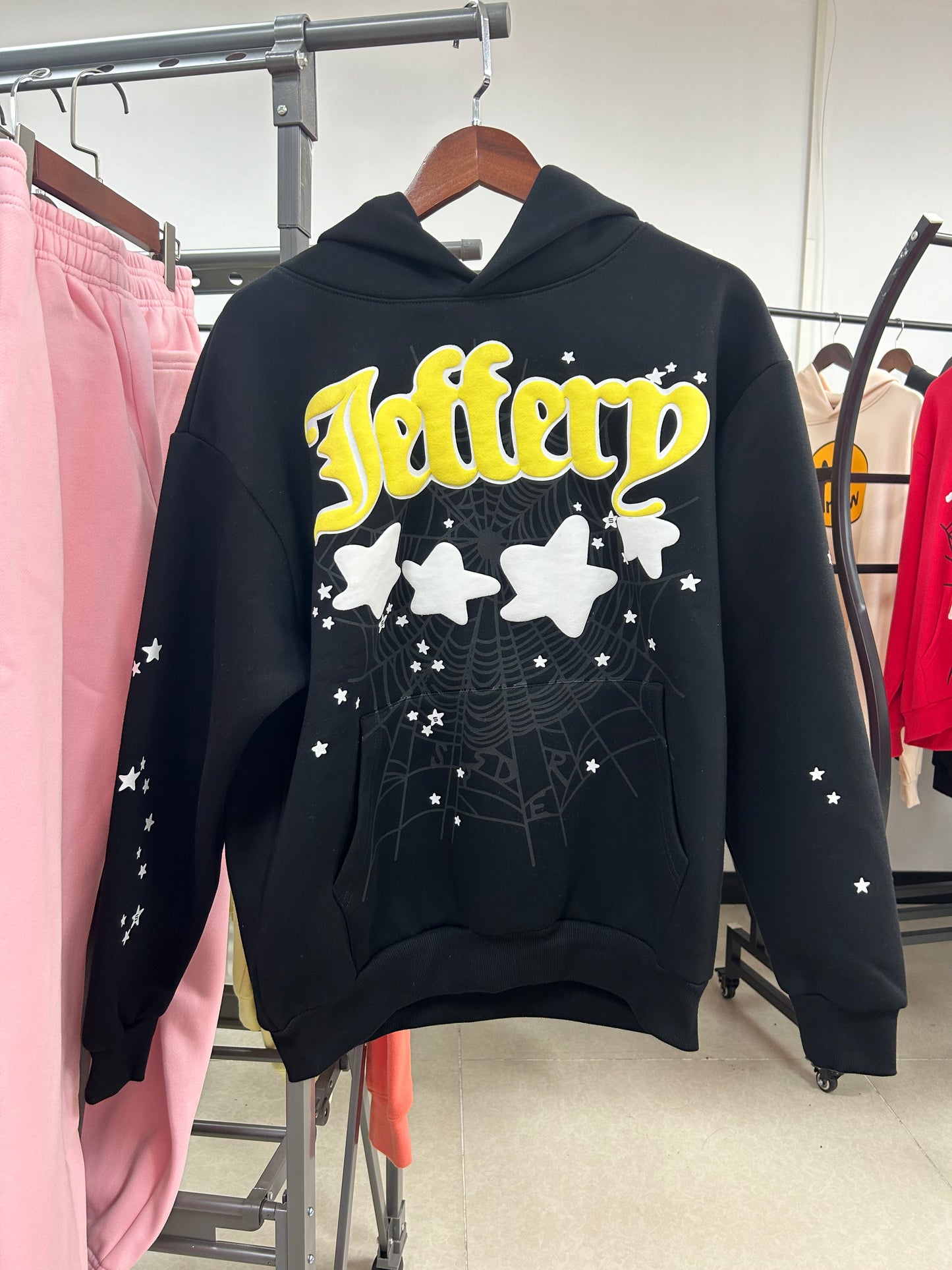Sp5der Jeffery Hoodie Black | Unisex Y2K Oversized Graphic Sweatshirt, Soft-Fleece Pullover