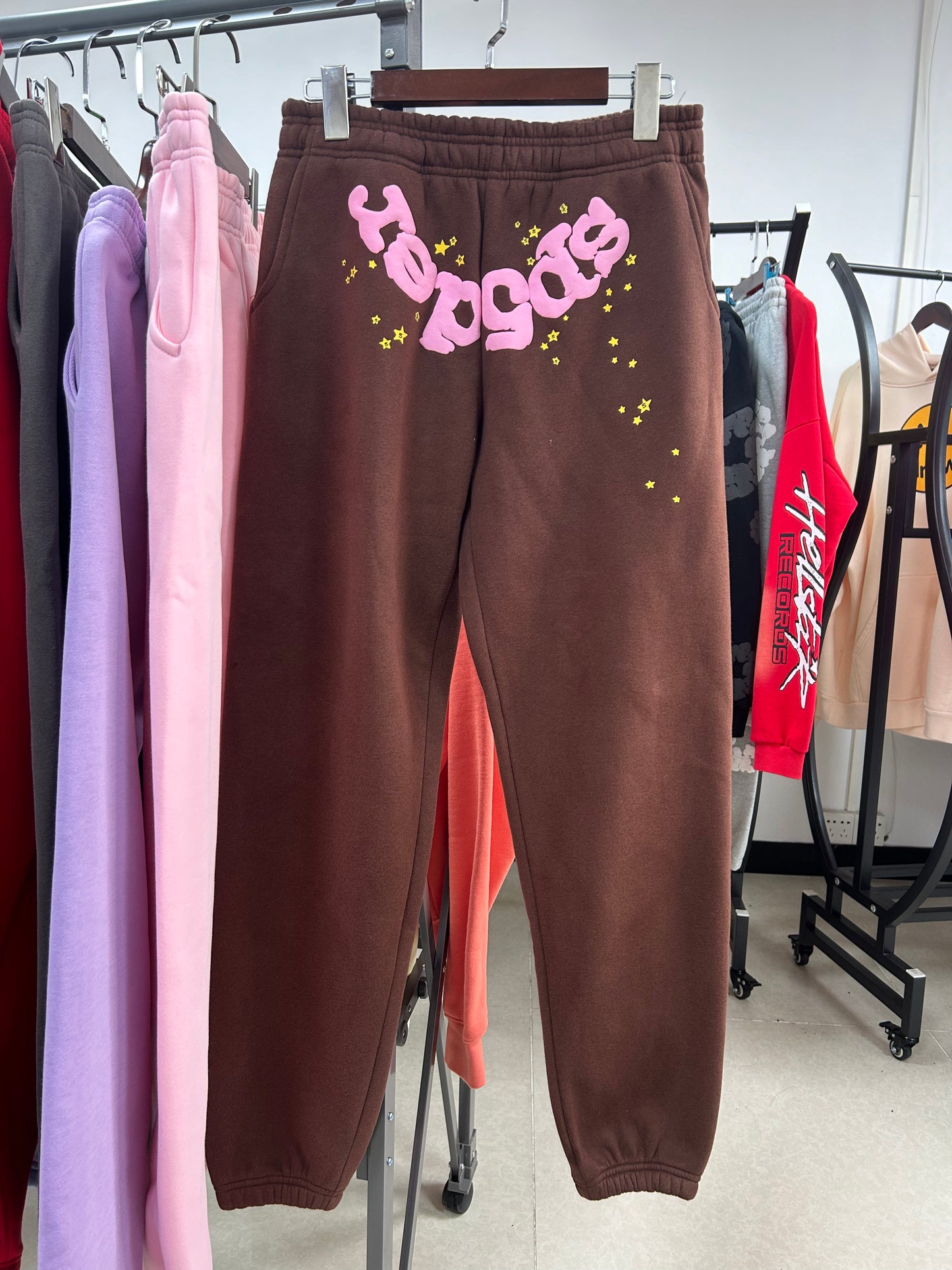 Sp5der Pink Logo Sweatpants Brown