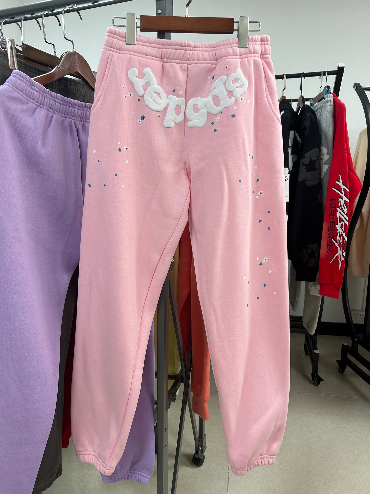 Sp5der White Logo Sweatpants Pink