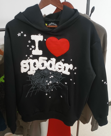Sp5der I Heart SP5 Souvenir Hoodie Black | Unisex Y2K Graphic Oversized Sweatshirt