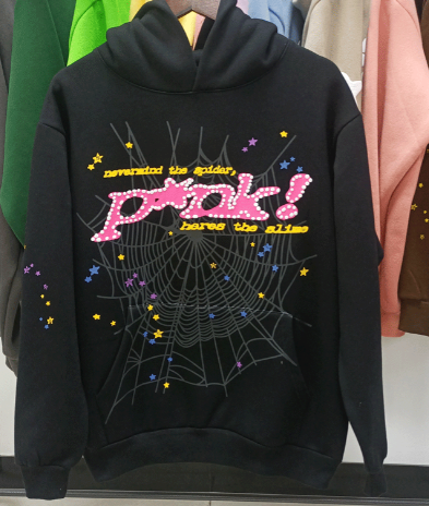 Sp5der Black & Pink Graphic Hoodie Ash-Grey | Unisex Y2K Oversized Sweatshirt