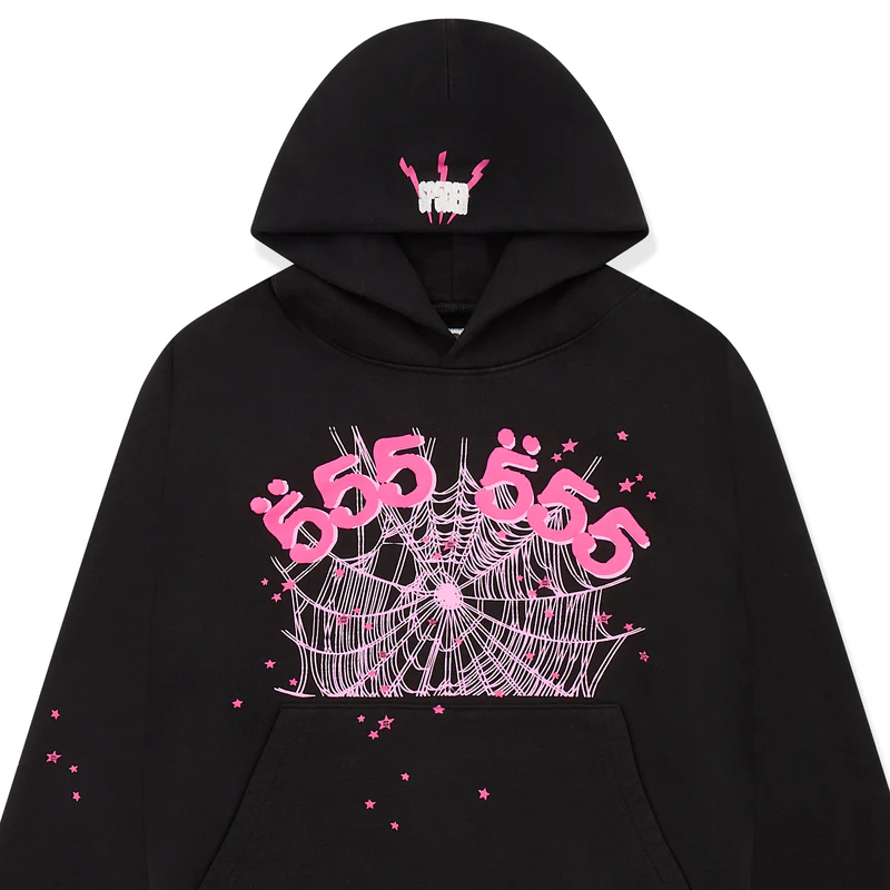 Sp5der Angel Number 555 Hoodie – Black Oversized Streetwear Pullover