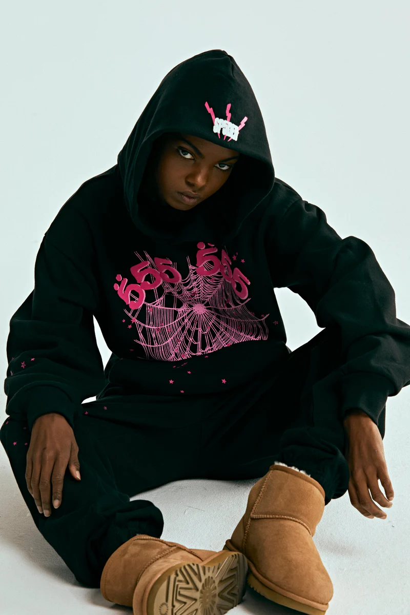 Sp5der Angel Number 555 Hoodie – Black Oversized Streetwear Pullover