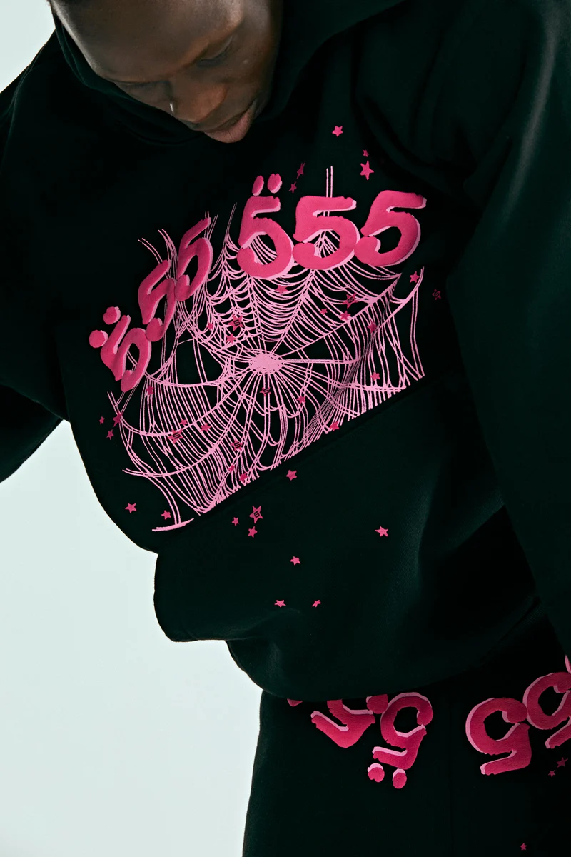 Sp5der Angel Number 555 Hoodie – Black Oversized Streetwear Pullover