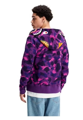 BAPE Color Camo Shark Wide Pullover Hoodie Purple