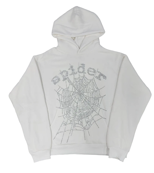 Sp5der OG Rhinestone Logo Hoodie 'Black White'