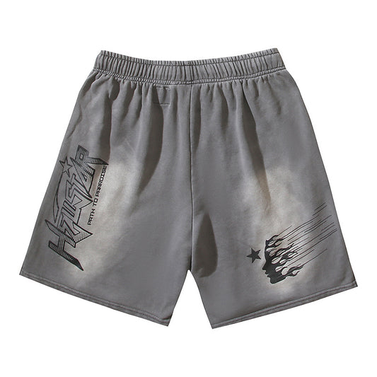 Hellstar Yoga Flame Outline Sweat Shorts Grey