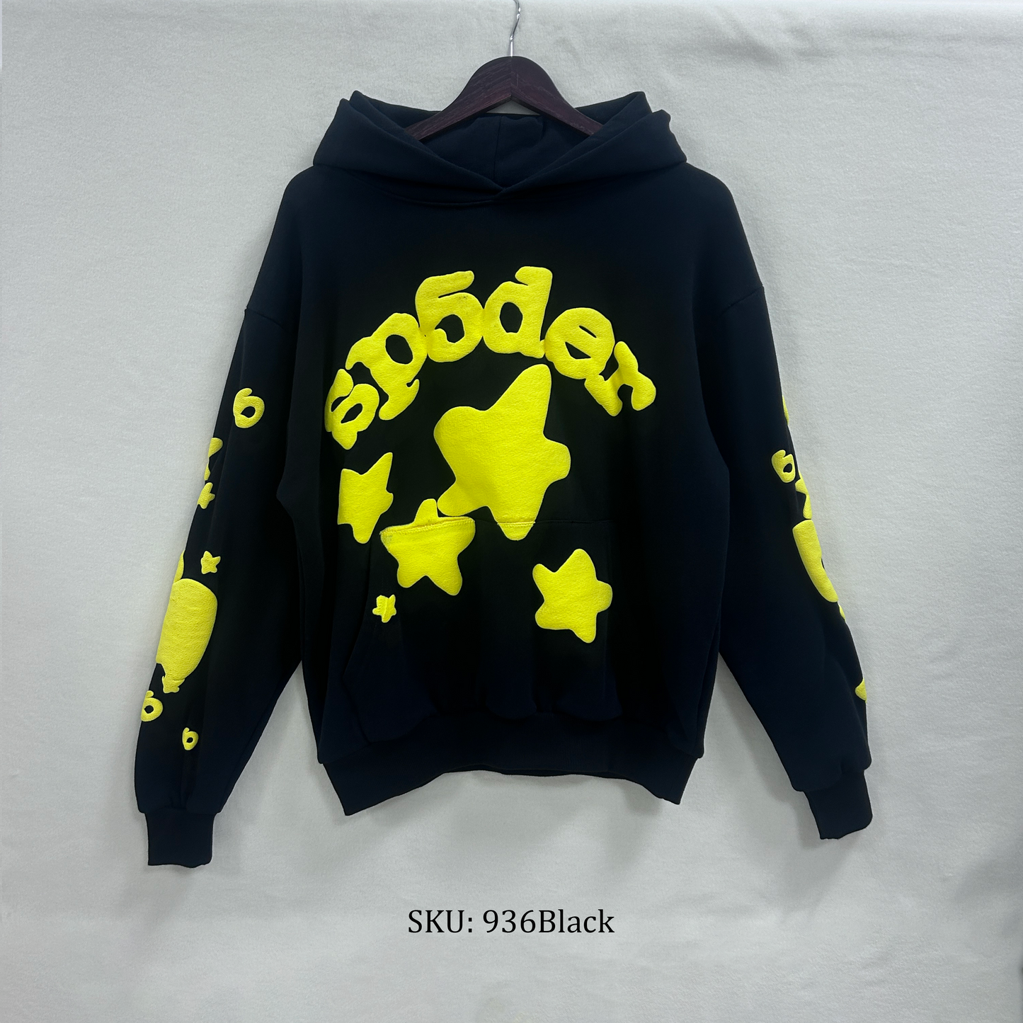 Sp5der Beluga Hoodie Onyx/Yellow | Unisex Y2K Graphic Oversized Sweatshirt