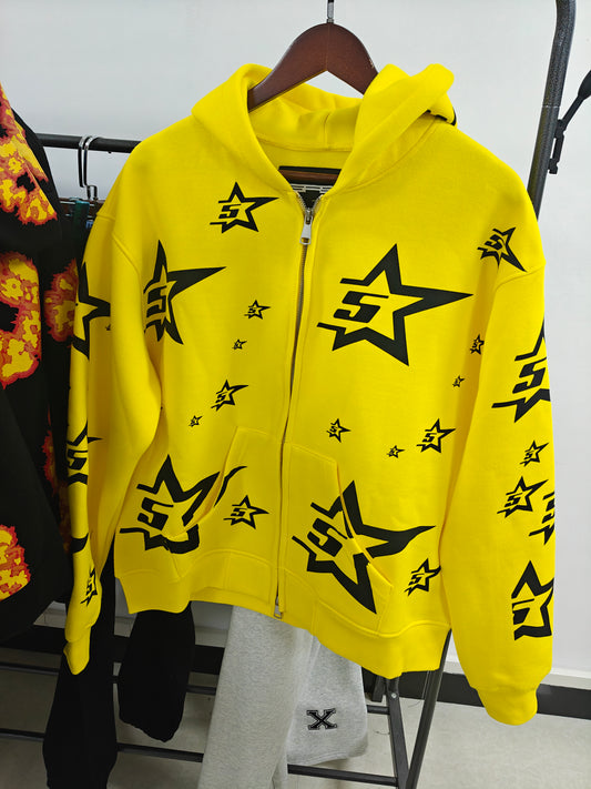 Sp5der Double Layer 5 Star Zip Hoodie 'Yellow'