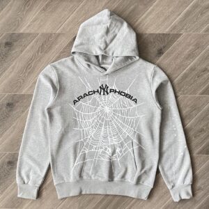 Sp5der Arach NY Phobia Hoodie – Ash-Grey | Unisex Y2K Graphic Oversized Sweatshirt