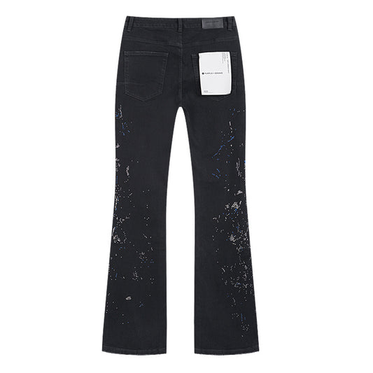 Purple Brand P011 Beaded Splatter Flare Jeans Black