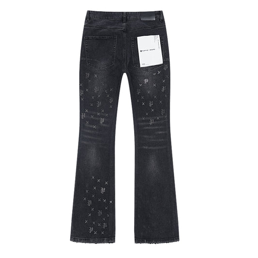 Purple Brand Laser Monogram Flare Jeans Black