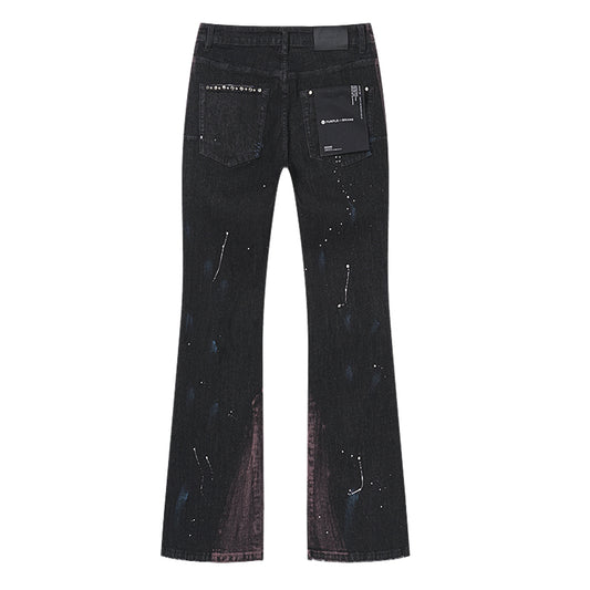 Purple Brand Rhinestone-Embellished Flare Jeans Faded Black