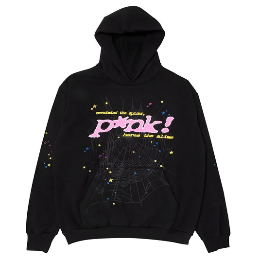 Sp5der Black Hoodie with Pink Graphic – Trendy Spider Clothing for Men & Women
