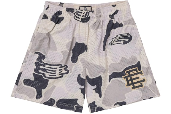 Mens EE Baggy Basketball Shorts – Eric Emanuel Black Mesh Shorts with Camo & Graphics