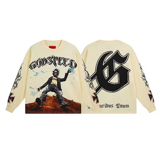 Godspeed Desert Rebel Graphic Long-Sleeve Tee – Sand | Unisex Y2K Oversized Cotton Tee
