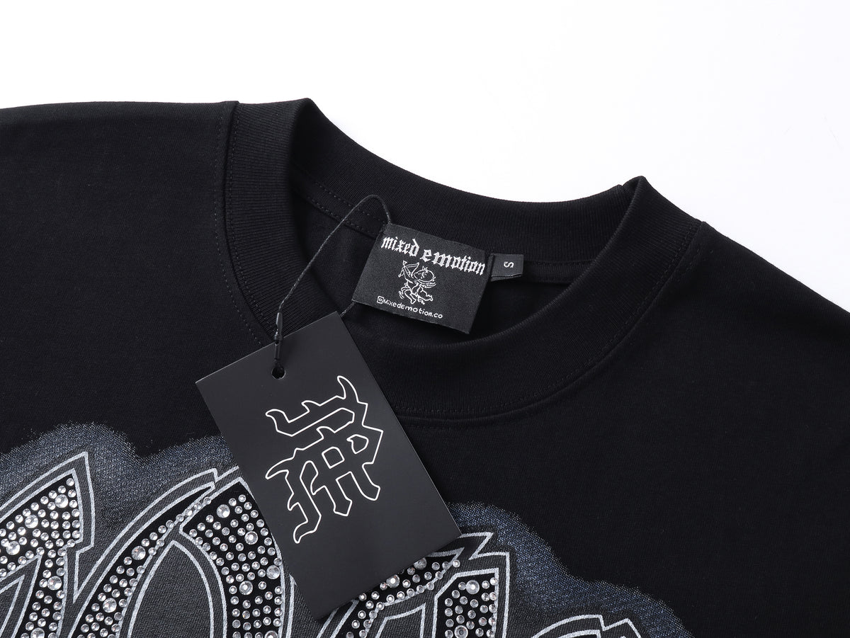 Mixed Emotion Rhinestone Seaside Tee Black