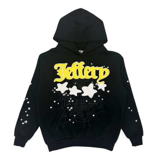 Sp5der Jeffery Hoodie Black | Unisex Y2K Oversized Graphic Sweatshirt, Soft-Fleece Pullover