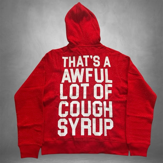 Red Rhinestone Zip-Up – “That’s A Awful Lot Of Cough Syrup” | Unisex Y2K Oversized Tie-Dye Hoodie