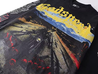Godspeed Highway Skeleton Black L/S Tee – Black | Unisex Y2K Oversized Cotton Tee