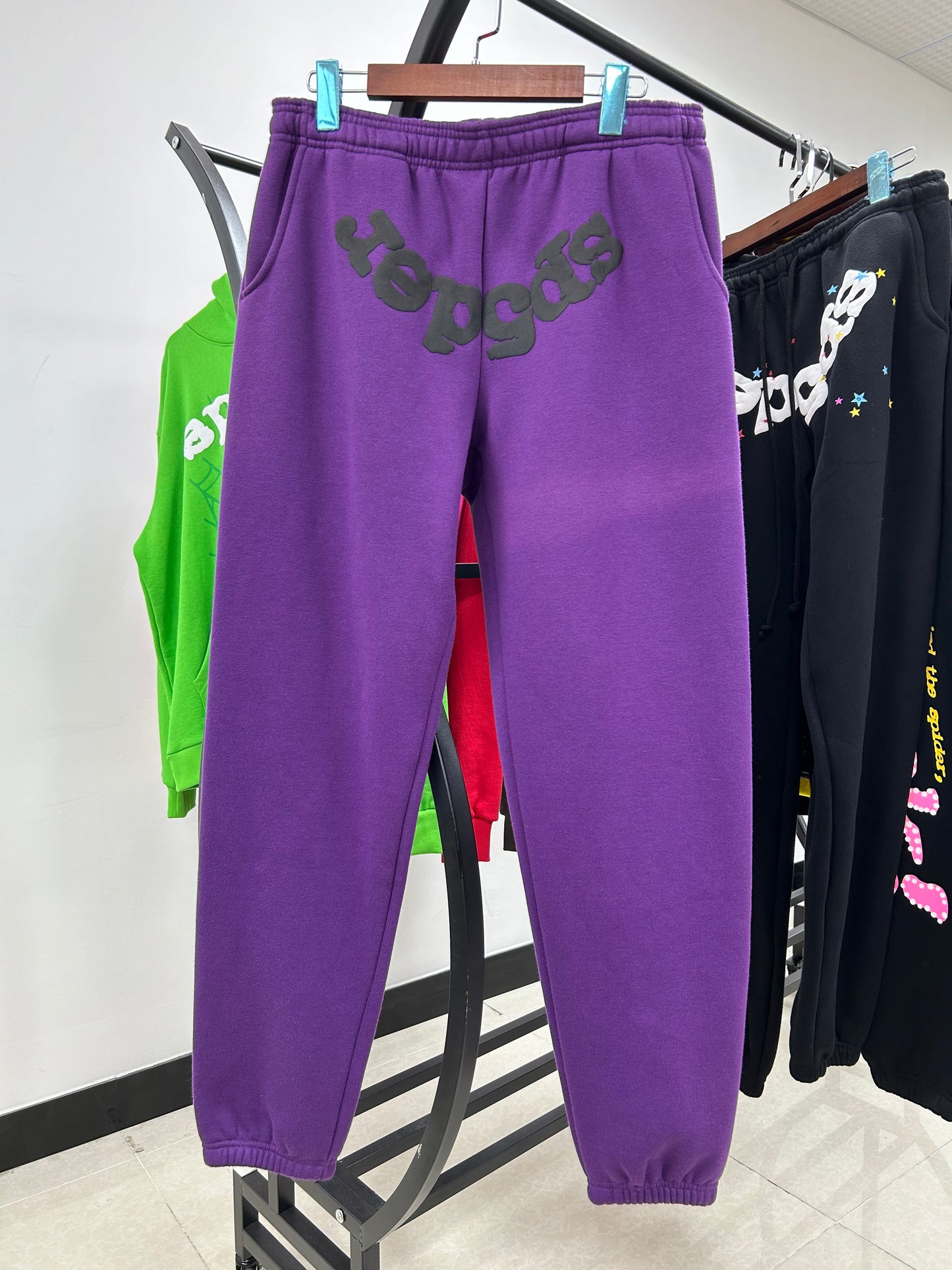 Sp5der Black Logo Sweatpants Purple