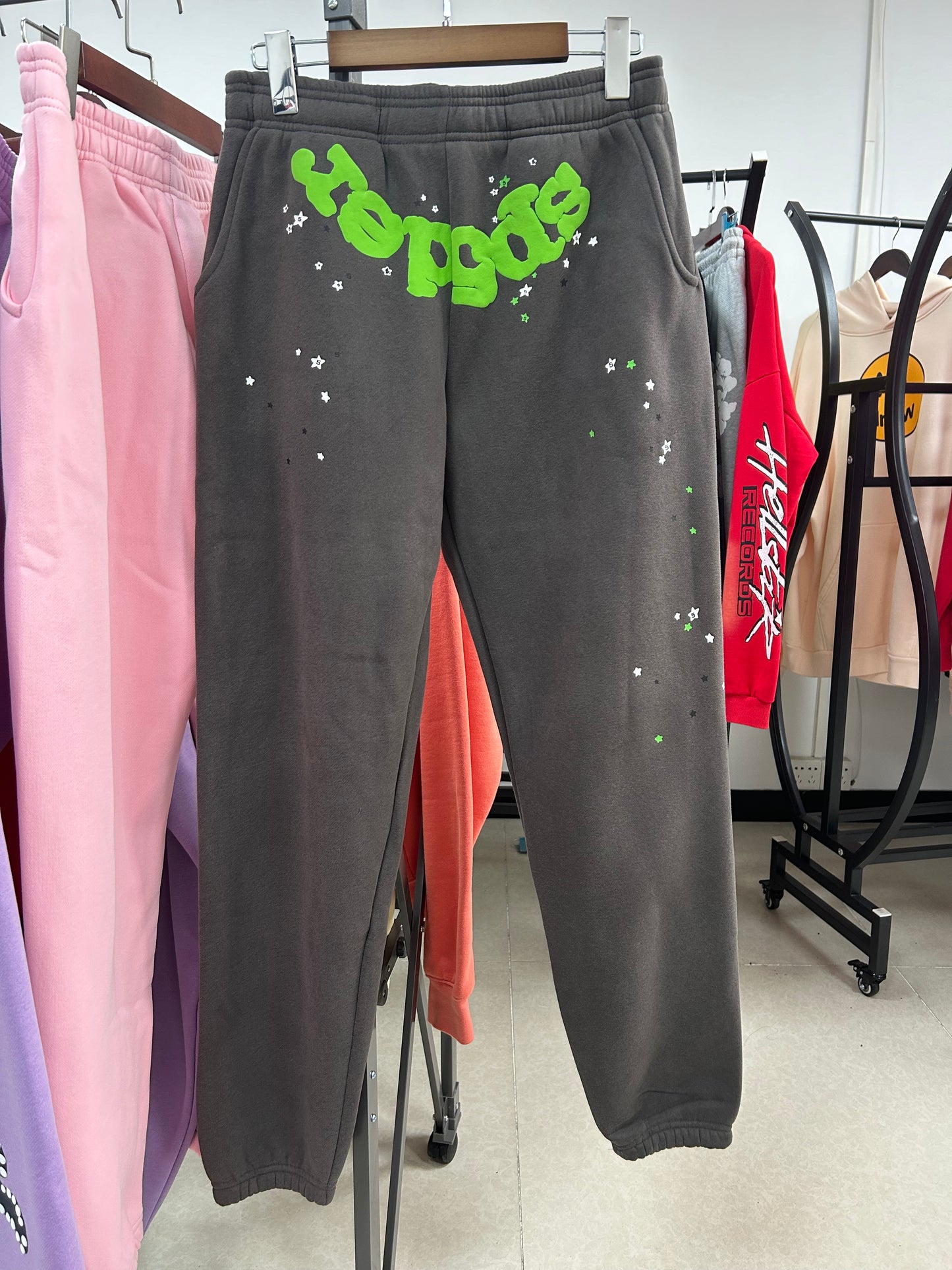 Sp5der Green Logo Sweatpants Dark Grey