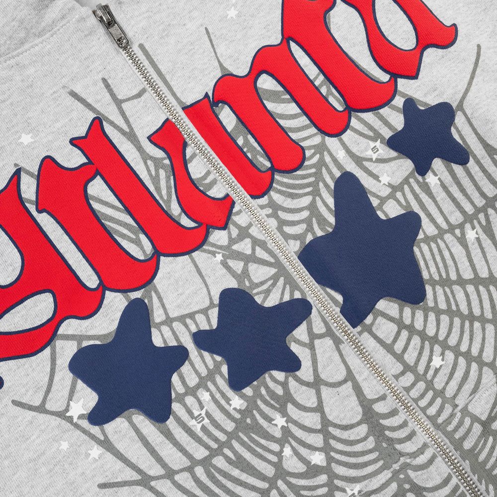 Sp5der Atlanta Full-Zip Hoodie Heather Grey | Unisex Y2K Oversized Zip-Up Sweatshirt