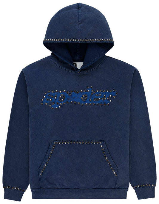 Sp5der Punk V3 Studded Hoodie Dark Blue | Unisex Y2K Oversized Studded Graphic Hoodie