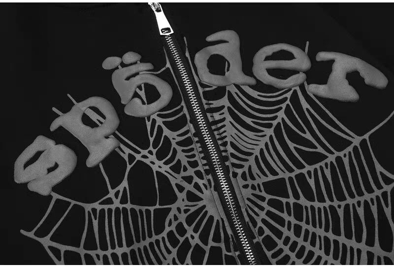Sp5der OG Web  Phantom Zip-Up Hoodie Black | Unisex Y2K Oversized Graphic Sweatshirt