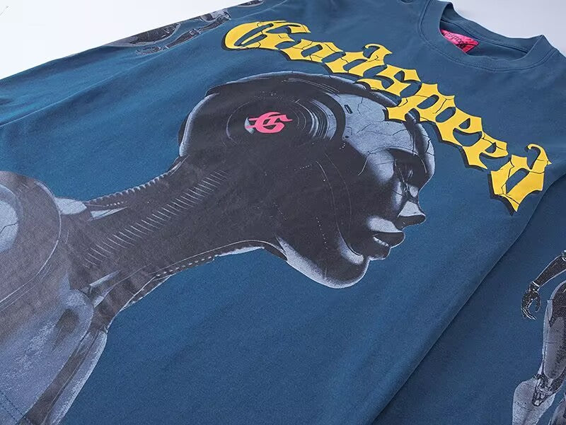 Godspeed Cybernetic Robot L/S Tee – Black | Unisex Y2K Oversized Cotton Tee