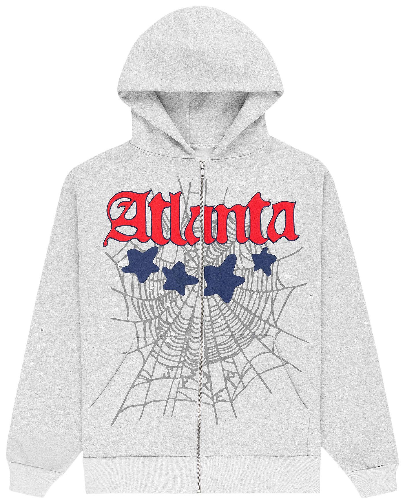 Sp5der Atlanta Full-Zip Hoodie Heather Grey | Unisex Y2K Oversized Zip-Up Sweatshirt