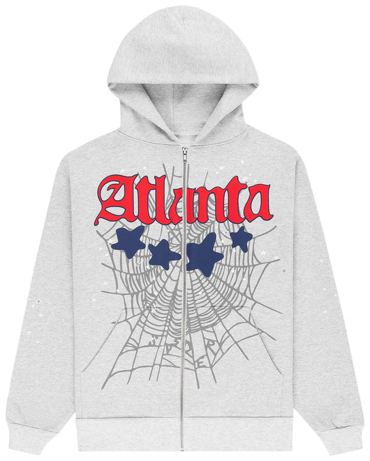 Sp5der Atlanta Full-Zip Hoodie Heather Grey | Unisex Y2K Oversized Zip-Up Sweatshirt