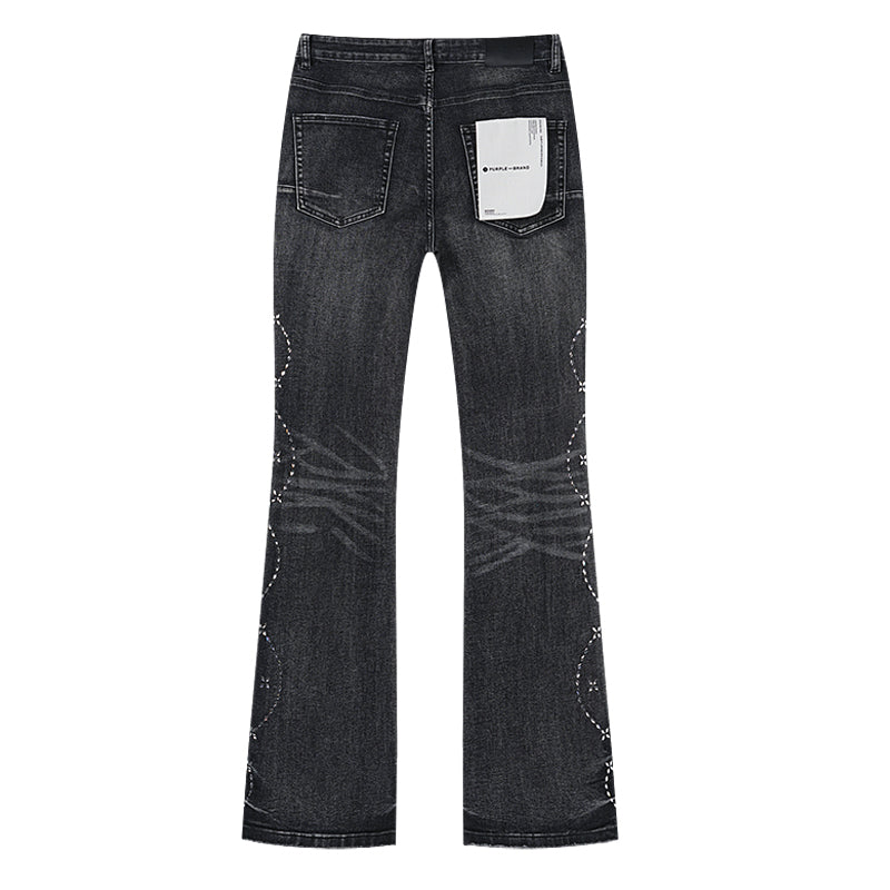 Purple Brand Wave Stitching Flare Jeans Black