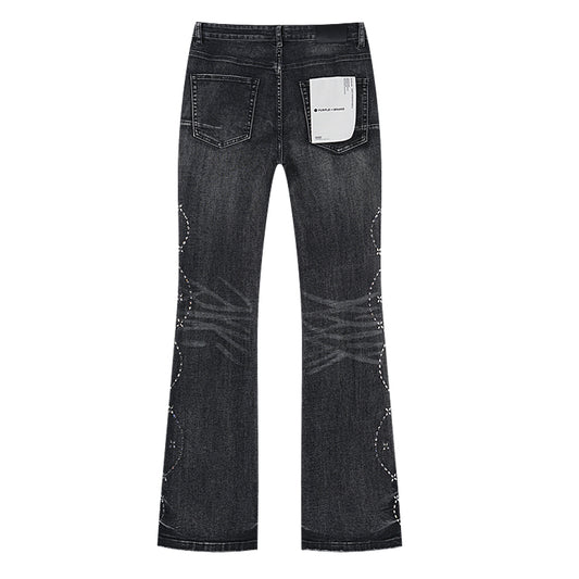 Purple Brand Wave Stitching Flare Jeans Black