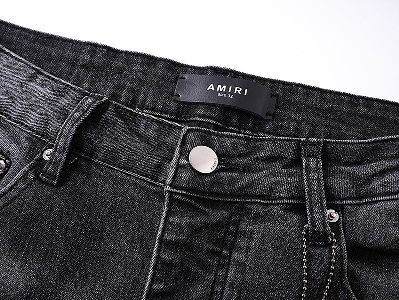 AMIRI Style Hip Hop Butterfly Graphic Embroidered Slim Fit Ripped Jeans for Men