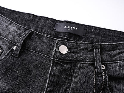 AMIRI Style Hip Hop Butterfly Graphic Embroidered Slim Fit Ripped Jeans for Men