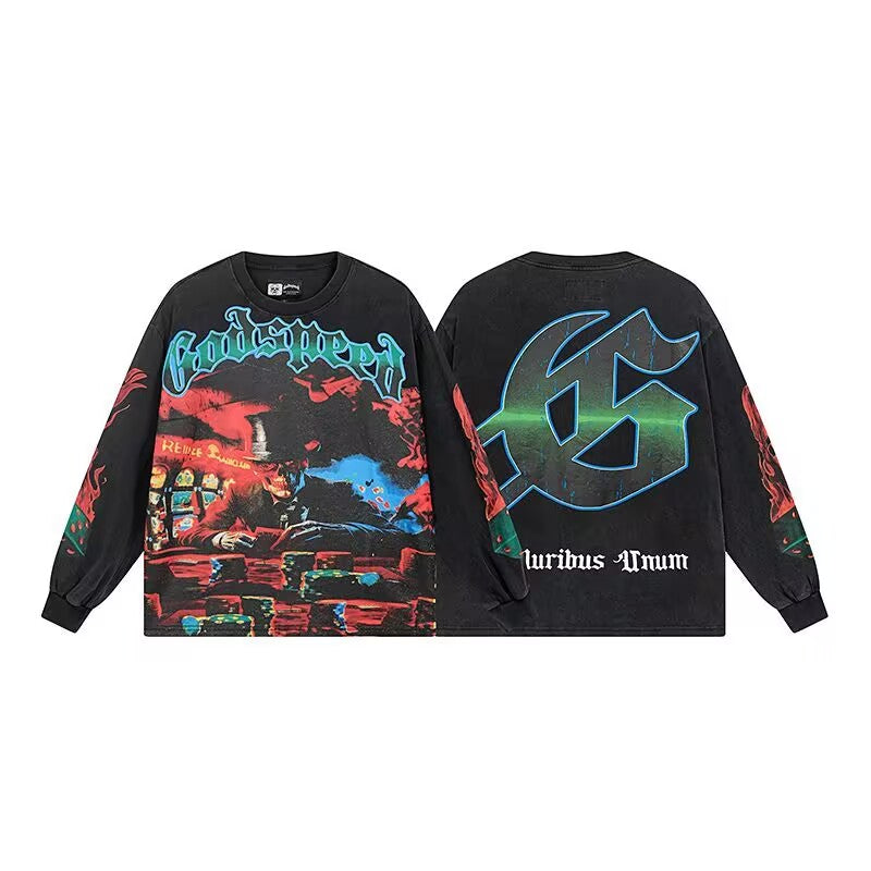 Godspeed Casino Scene Black L/S Tee – Black | Unisex Y2K Oversized Cotton Tee