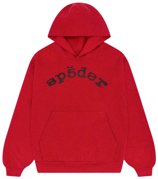 “SP5DER VVS Webstone Hoodie – Red Y2K Hip-Hop Pullover for Him & Her”