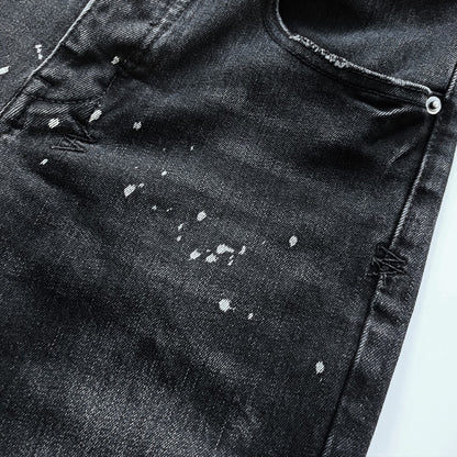 Ksubi Van Winkle Men's Washed Black Distressed Paint Splatter Jeans