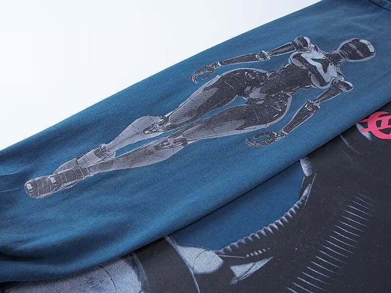 Godspeed Cybernetic Robot L/S Tee – Black | Unisex Y2K Oversized Cotton Tee