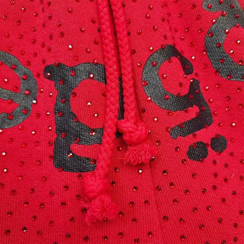 Sp5der Worldwide Red Sweats VVS Rhinestones | Unisex Y2K Oversized Joggers