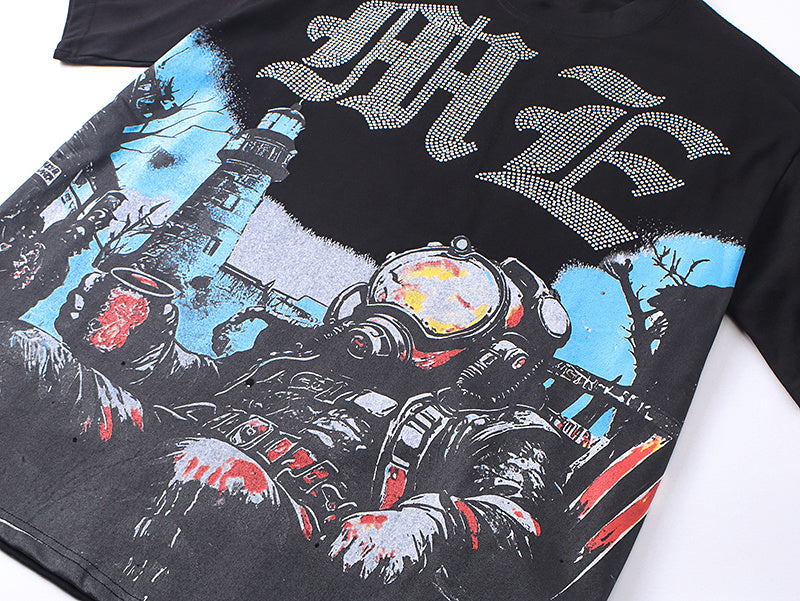 Mixed Emotion Rhinestone Diver Tee Y2K Hip Hop T-Shirt
