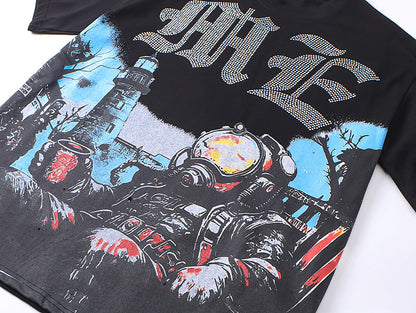 Mixed Emotion Rhinestone Diver Tee Y2K Hip Hop T-Shirt