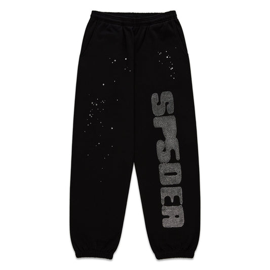 Sp5der Rhinestone Silk Sweatpant Black | Unisex Y2K Rhinestone Joggers