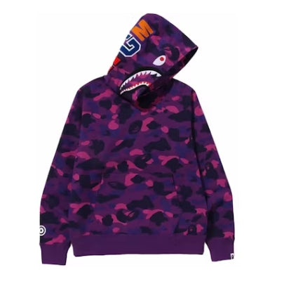 BAPE Color Camo Shark Wide Pullover Hoodie Purple