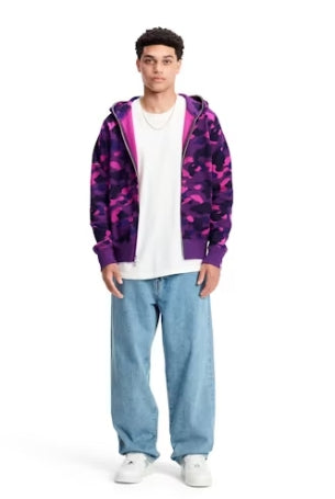 BAPE Color Camo Shark Wide Pullover Hoodie Purple