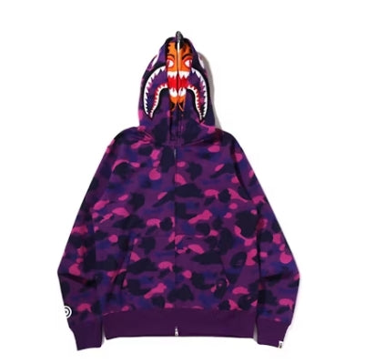 BAPE Color Camo Shark Wide Fit Full Zip Double Hoodie Purple