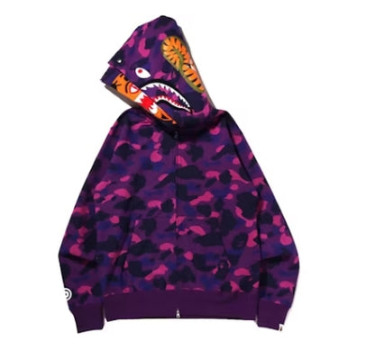 BAPE Color Camo Shark Wide Fit Full Zip Double Hoodie Purple