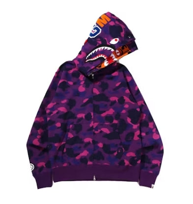 BAPE Color Camo Shark Wide Fit Full Zip Double Hoodie Purple
